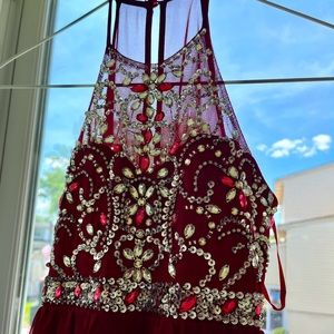 Big Girls Beaded Red/Burgundy/Maroon Long Gown/Dress - Size 7 Poppies & Roses